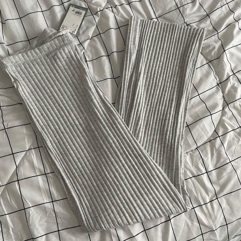 High waisted ribbed wide leg pants